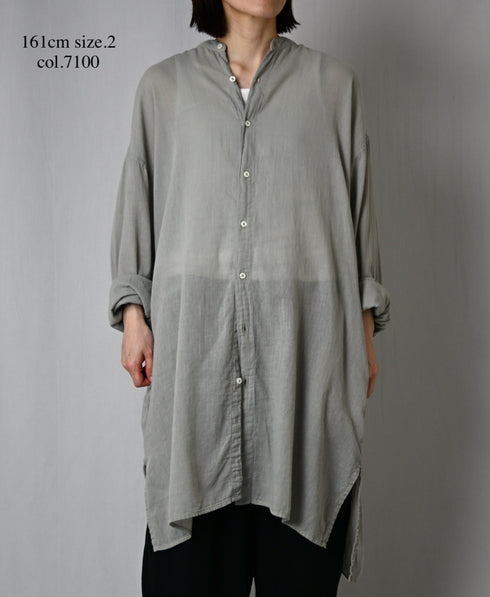 INAM2503G3D 30s GAUZE OVERDYE UTILITY BANDED COLLAR LONG SHIRT