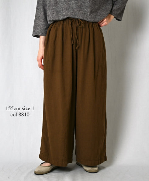 INAM2505G3D 30s GAUZE OVERDYE GATHERED EASY PANTS WITH LINING