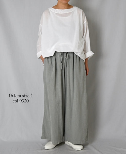INAM2505G3D 30s GAUZE OVERDYE GATHERED EASY PANTS WITH LINING