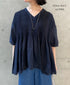 NMDS26262D ORGANIC COTTON/LINEN PATCHWORK OVERDYE V-NECK S/SLEEVE SHIRT WITH MINI PINTUCK