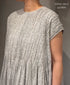 INMDS26104 80s COTTON FLOWER BLOCK PRINT FRENCH/SL DRESS WITH RANDOM PLEATS