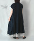 NMDS26264D ORGANIC COTTON/LINEN PATCHWORK OVERDYE BANDED F/SLEEVE SHIRT DRESS WITH MINI PINTUCK