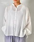 NSL26021 80s COTTON VOILE PLAIN BANDED COLLAR GATHERED SHIRT