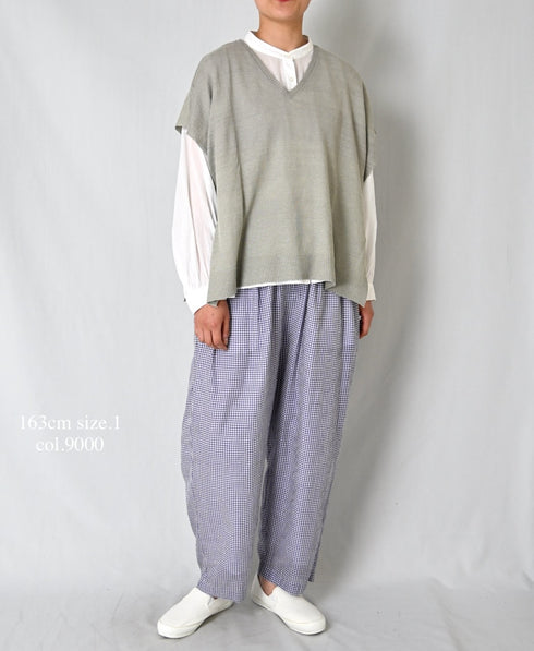 NSL26021 80s COTTON VOILE PLAIN BANDED COLLAR GATHERED SHIRT