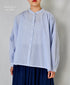 NSL26011 80s COTTON VOILE STRIPE BANDED COLLAR GATHER SHIRT