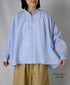 NSL26011 80s COTTON VOILE STRIPE BANDED COLLAR GATHER SHIRT