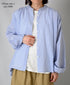 NSL26011 80s COTTON VOILE STRIPE BANDED COLLAR GATHER SHIRT