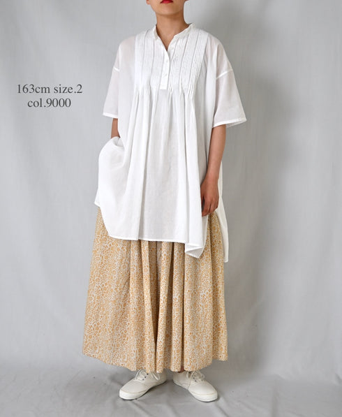 NSL26023 80s COTTON VOILE PLAIN BANDED COLLAR S/SL PINTUCK SHIRT