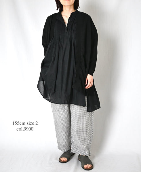 NSL26023 80s COTTON VOILE PLAIN BANDED COLLAR S/SL PINTUCK SHIRT