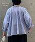 NSL26011 80s COTTON VOILE STRIPE BANDED COLLAR GATHER SHIRT