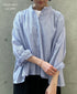 NSL26011 80s COTTON VOILE STRIPE BANDED COLLAR GATHER SHIRT