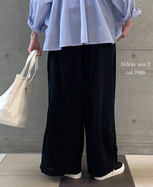 INAM2505G3D 30s GAUZE OVERDYE GATHERED EASY PANTS WITH LINING