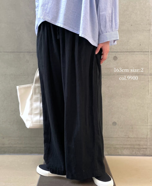 INAM2505G3D 30s GAUZE OVERDYE GATHERED EASY PANTS WITH LINING