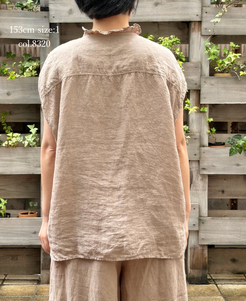 INMDS26001D 60s AUTOLOOM LINEN PLAIN OVERDYE FRENCH/SL FRILL COLLAR SHIRTS