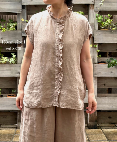 INMDS26001D 60s AUTOLOOM LINEN PLAIN OVERDYE FRENCH/SL FRILL COLLAR SHIRTS