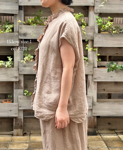 INMDS26001D 60s AUTOLOOM LINEN PLAIN OVERDYE FRENCH/SL FRILL COLLAR SHIRTS