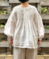 INMDS26003D 60s AUTOLOOM LINEN PLAIN OVERDYE BACK OPENING PULLOVER WITH MINI PINTUCK