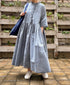 INMDS26042 HANDWOVEN YARN DYE CHAMBRAY FRILL COLLAR SHIRTS DRESS WITH RAJASTHAN GATHER
