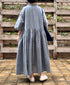 INMDS26042 HANDWOVEN YARN DYE CHAMBRAY FRILL COLLAR SHIRTS DRESS WITH RAJASTHAN GATHER