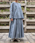INMDS26043 HANDWOVEN YARN DYE CHAMBRAY PINTUCK FLARED SKIRT
