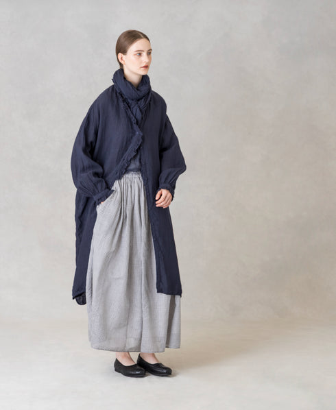 INMDS26002D 60s AUTOLOOM LINEN PLAIN OVERDYE FRILL COLLAR LONG SHIRTS