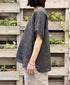 NMDS25242 80s POWER LOOM LINEN PLAIN BACK OPENING CREW-NECK S/SL EMB SHIRT