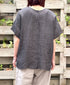 NMDS25242 80s POWER LOOM LINEN PLAIN BACK OPENING CREW-NECK S/SL EMB SHIRT