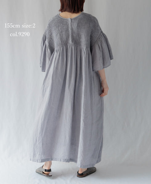 INMDS26004D 60s AUTOLOOM LINEN PLAIN OVERDYE BACK OPENING PULLOVER DRESS WITH MINI PINTUCK