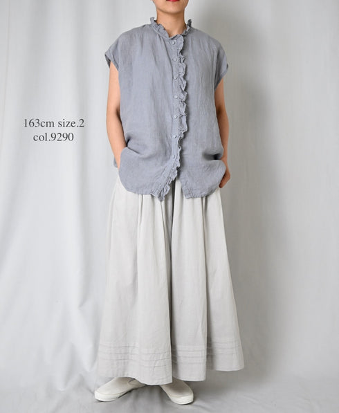 INMDS26001D 60s AUTOLOOM LINEN PLAIN OVERDYE FRENCH/SL FRILL COLLAR SHIRTS