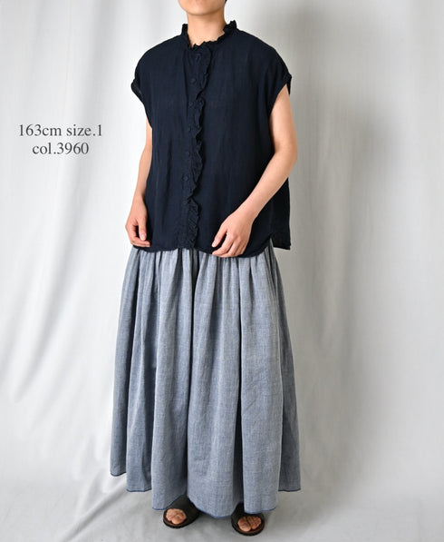 INMDS26001D 60s AUTOLOOM LINEN PLAIN OVERDYE FRENCH/SL FRILL COLLAR SHIRTS