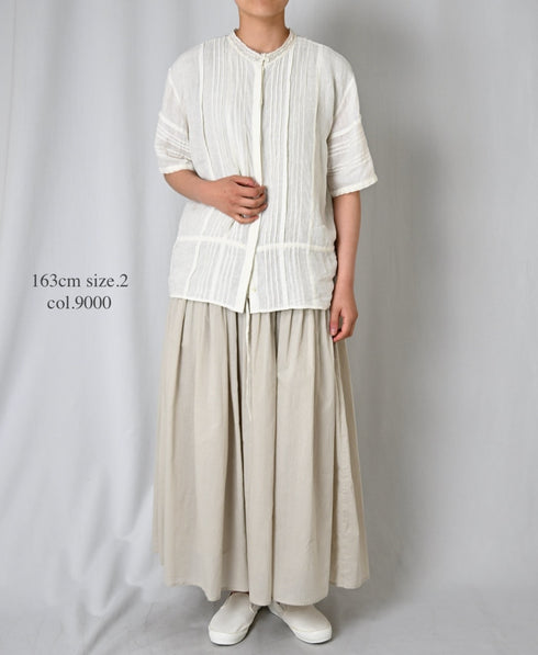 NMDS26271 80s POWER LOOM LINEN PLAIN LACE PINTUCK HALF/SLEEVE 2WAY SHIRT