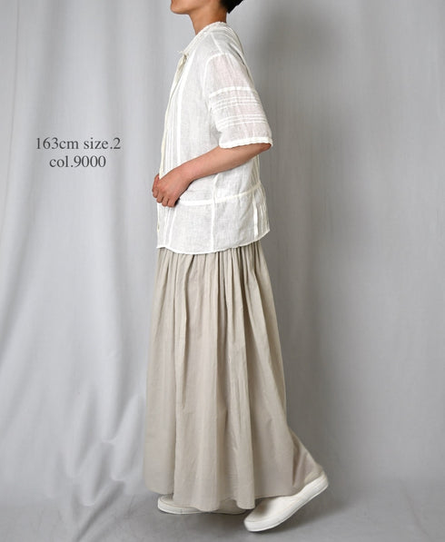 NMDS26271 80s POWER LOOM LINEN PLAIN LACE PINTUCK HALF/SLEEVE 2WAY SHIRT