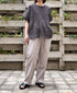 NMDS25242 80s POWER LOOM LINEN PLAIN BACK OPENING CREW-NECK S/SL EMB SHIRT