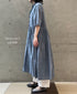 INMDS26042 HANDWOVEN YARN DYE CHAMBRAY FRILL COLLAR SHIRTS DRESS WITH RAJASTHAN GATHER