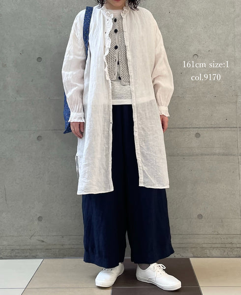 INMDS26002D 60s AUTOLOOM LINEN PLAIN OVERDYE FRILL COLLAR LONG SHIRTS