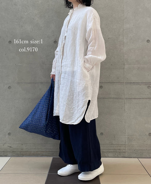 INMDS26002D 60s AUTOLOOM LINEN PLAIN OVERDYE FRILL COLLAR LONG SHIRTS