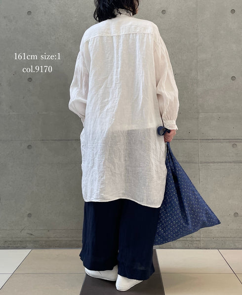 INMDS26002D 60s AUTOLOOM LINEN PLAIN OVERDYE FRILL COLLAR LONG SHIRTS