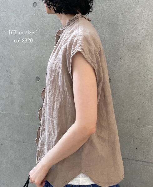 INMDS26001D 60s AUTOLOOM LINEN PLAIN OVERDYE FRENCH/SL FRILL COLLAR SHIRTS