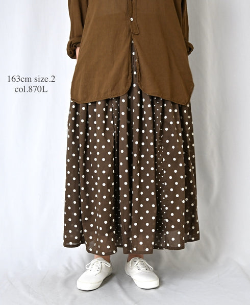 NSL26057 80s COTTON VOILE DOT PRINT PATCHWORK GATHERED SKIRT