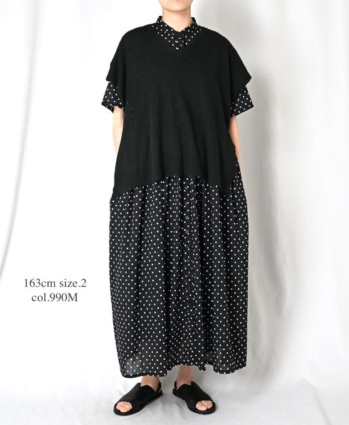 NSL26054 80s COTTON VOILE DOT PRINT BANDED COLLAR S/SL DRESS