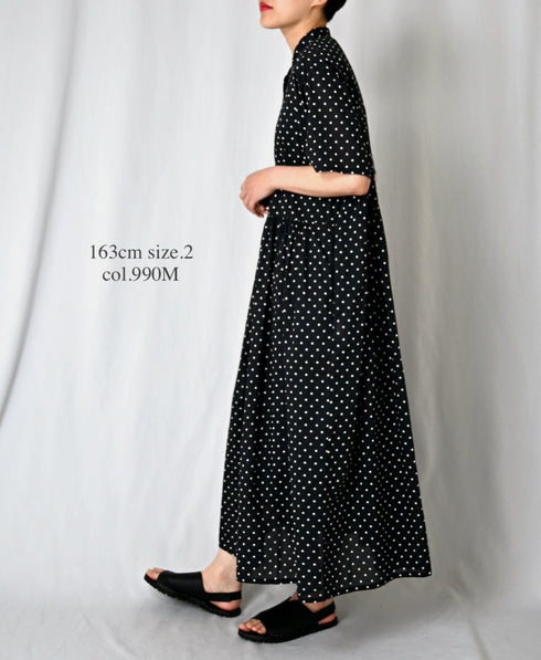 NSL26054 80s COTTON VOILE DOT PRINT BANDED COLLAR S/SL DRESS