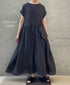 NMDS26272 80s POWER LOOM LINEN PLAIN BOAT-NECK LACE PULLOVER DRESS