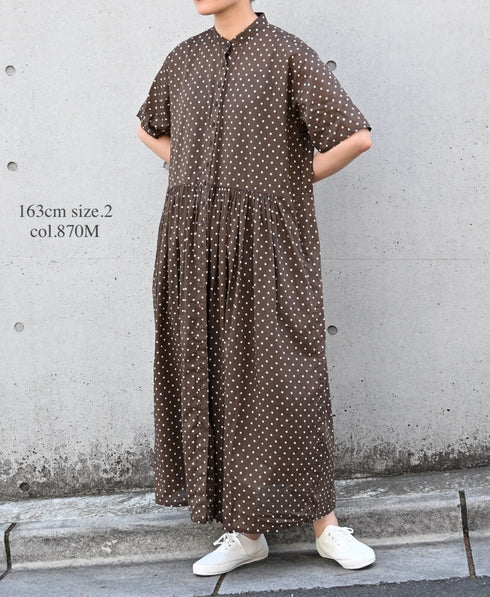 NSL26054 80s COTTON VOILE DOT PRINT BANDED COLLAR S/SL DRESS