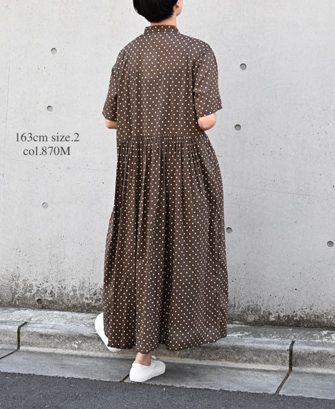 NSL26054 80s COTTON VOILE DOT PRINT BANDED COLLAR S/SL DRESS