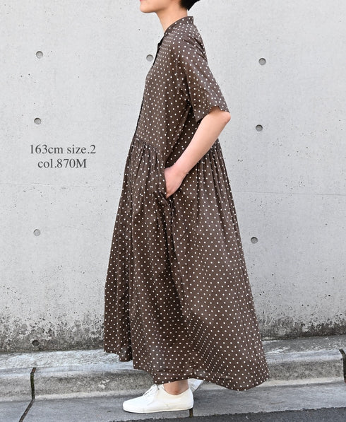 NSL26054 80s COTTON VOILE DOT PRINT BANDED COLLAR S/SL DRESS