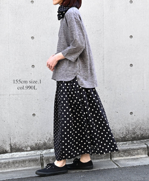 NSL26057 80s COTTON VOILE DOT PRINT PATCHWORK GATHERED SKIRT