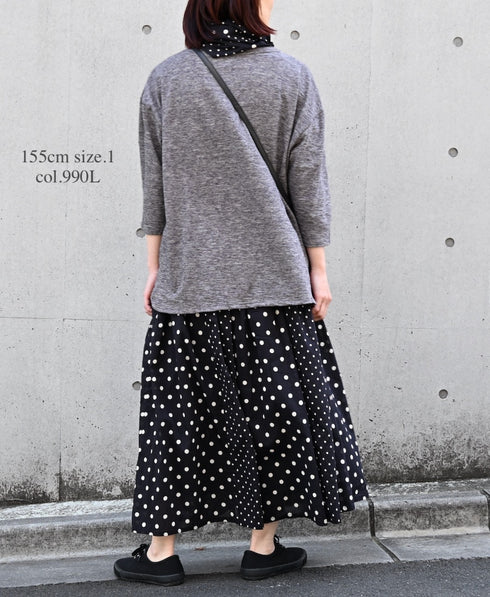 NSL26057 80s COTTON VOILE DOT PRINT PATCHWORK GATHERED SKIRT