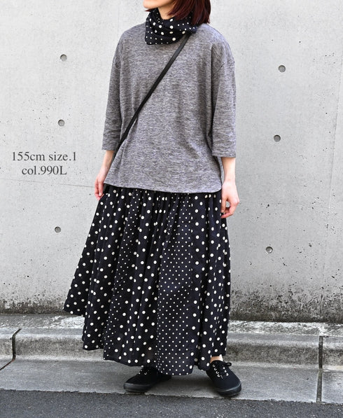 NSL26057 80s COTTON VOILE DOT PRINT PATCHWORK GATHERED SKIRT