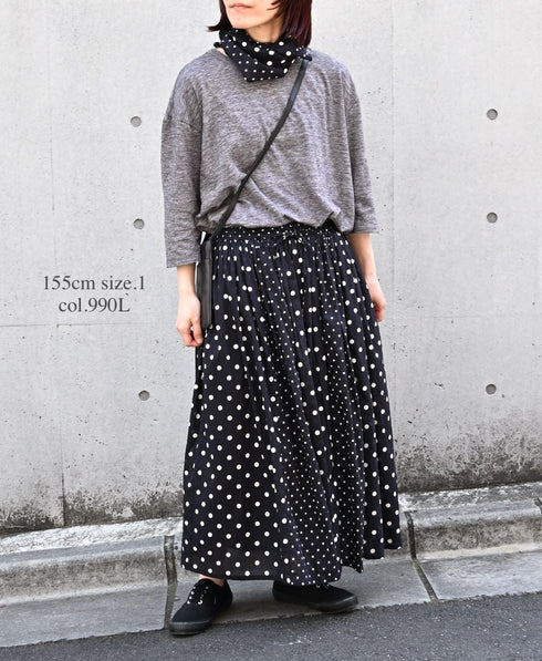 NSL26057 80s COTTON VOILE DOT PRINT PATCHWORK GATHERED SKIRT