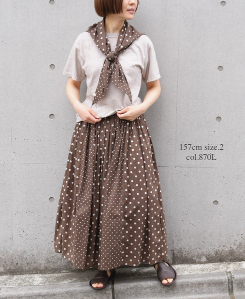 NSL26057 80s COTTON VOILE DOT PRINT PATCHWORK GATHERED SKIRT